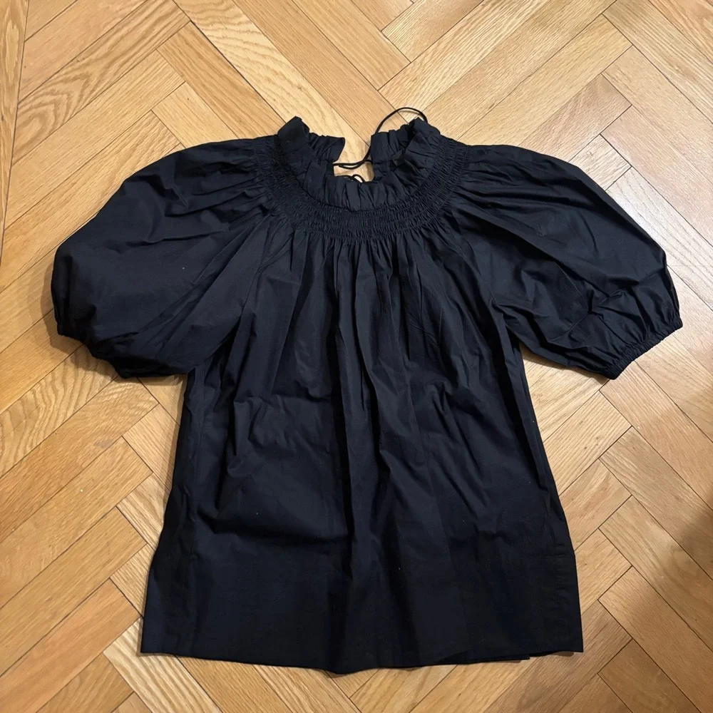 NWT J. Crew Smocked neck puff-sleeve cotton poplin top